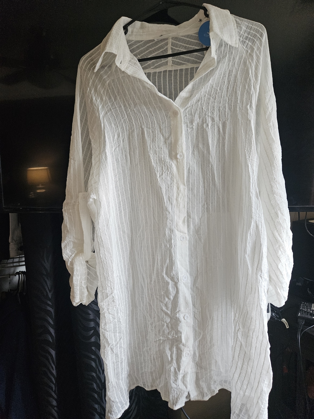 Cupshe White Semi-Sheer Button-Down Swim Coverup Tunic
